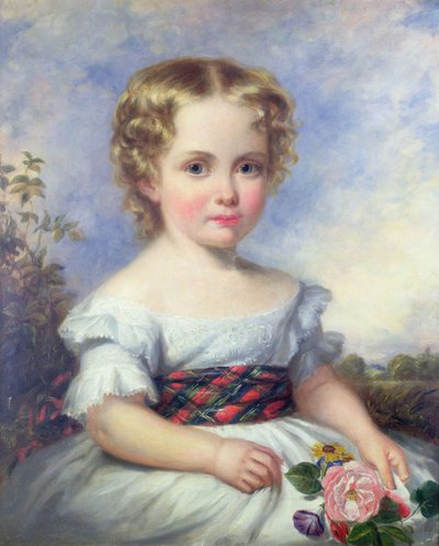 Porträt eines jungen Mädchens mit Tartanschärpe von Margaret Sarah Carpenter